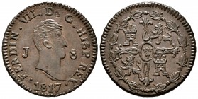 Fernando VII (1808-1833). 8 maravedís. 1817. Jubia. (Cal 2019-196). Ae. 9,95 g. Hojita. Buen ejemplar. EBC. Est...120,00. // ENGLISH: Ferdinand VII (1...