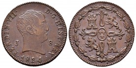 Fernando VII (1808-1833). 8 maravedís. 1824. Jubia. (Cal 2019). Ae. 10,85 g. Tipo "cabezón". Marca de ceca J en anverso. EBC-. Est...100,00. // ENGLIS...