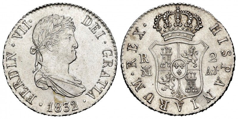 Fernando VII (1808-1833). 2 reales. 1832. Madrid. AJ. (Cal 2019). Ag. 6,00 g. EB...