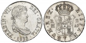 Fernando VII (1808-1833). 2 reales. 1832. Madrid. AJ. (Cal 2019). Ag. 6,00 g. EBC+/SC-. Est...200,00. // ENGLISH: Ferdinand VII (1808-1833). 2 reales....