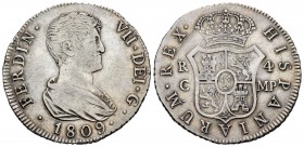 Fernando VII (1808-1833). 4 reales. 1809. Cataluña. MP (Reus). (Cal 2019-1030). Ag. 13,35 g. Busto drapeado. Rara. MBC-. Est...350,00. // ENGLISH: Fer...