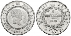 Fernando VII (1808-1833). 10 reales. 1821. Madrid. SR. (Cal 2019-1088). Ag. 13,59 g. Tipo "cabezón". Brillo original. Muy rara en esta conservación. S...