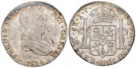 Fernando VII (1808-1833). 8 reales. 1814. Lima. JP. (Cal 2019-1247). Ag. 26,80 g. Leves hojitas. Brillo original. Bellísima. EBC+/SC-. Est...500,00. /...