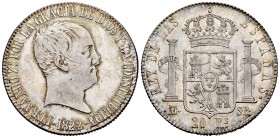 Fernando VII (1808-1833). 20 reales. 1822. Madrid. SR. (Cal 2019). Ag. 26,95 g. Tipo "cabezón". Parte de brillo original. Escasa así . EBC-/EBC. Est.....