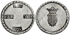 Fernando VII (1808-1833). 5 pesetas. 1809. Tarragona (Cataluña). (Cal 2019-1429). Ag. 25,99 g. MBC. Est...140,00. // ENGLISH: Ferdinand VII (1808-1833...
