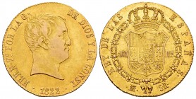 Fernando VII (1808-1833). 160 reales. 1822. Madrid. SR. (Cal 2008-153). (Cal 2019-1719). Au. 13,52 g. Tipo ´cabezón´. Escasa. MBC+/EBC-. Est...650,00....