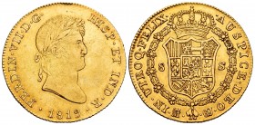 Fernando VII (1808-1833). 8 escudos. 1819. Madrid. GJ. (Cal 2008-34). (Cal 2019-1775). (Cal onza-1240). Au. 27,10 g. Golpecito en el canto y rayitas. ...