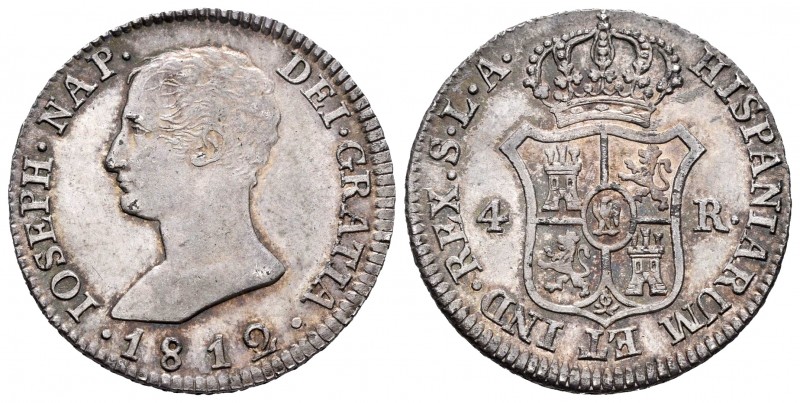 José Napoleón (1808-1814). 4 reales. 1812/1. Sevilla. LA. (Cal 2019-24). Ag. 5,9...