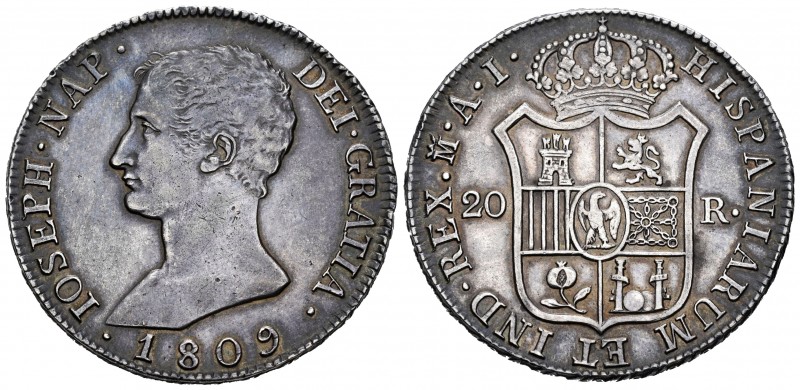 José Napoleón (1808-1814). 20 reales. 1809. Madrid. AI. (Cal 2019-36). Ag. 26,63...