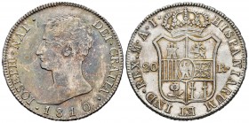 José Napoleón (1808-1814). 20 reales. 1810. Madrid. AI. (Cal 2019-37). Ag. 2698,00 g. Águila grande. Brillo original. EBC+/SC-. Est...600,00. // ENGLI...