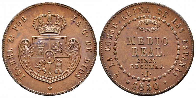 Isabel II (1833-1868). Medio real. 1850. Jubia. (Cal 2008-571). Ae. 19,64 g. Lev...