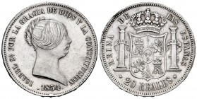 Isabel II (1833-1868). 20 reales. 1854. Madrid. (Cal 2019-596). Ag. 25,93 g. Leve roce en el escudo. Rayitas. Buen ejemplar. EBC. Est...250,00. // ENG...