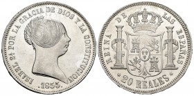 Isabel II (1833-1868). 20 reales. 1855. Madrid. (Cal 2008-175). Ag. 25,72 g. Buen ejemplar. Brillo original. EBC+. Est...300,00. // ENGLISH: Elizabeth...