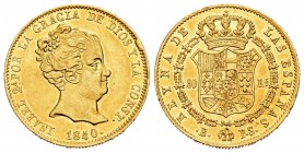 Isabel II (1833-1868). 80 reales. 1840. Barcelona. PS. (Cal 2019-705). Au. 6,76 g. Mínimos golpecitos en el canto. Restos de brillo original. EBC-/EBC...