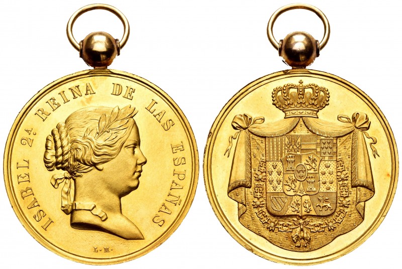 Isabel II (1833-1868). Medalla de presentación en oro. (circa 1850). Anv.: ISABE...