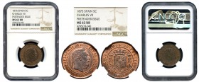 Carlos VII (1872-1876). 5 céntimos. 1875. Ae. Precioso color. Encapsulada por NGC como MS 62 RB. Est...120,00. // ENGLISH: Charles VII (1872-1876). 5 ...