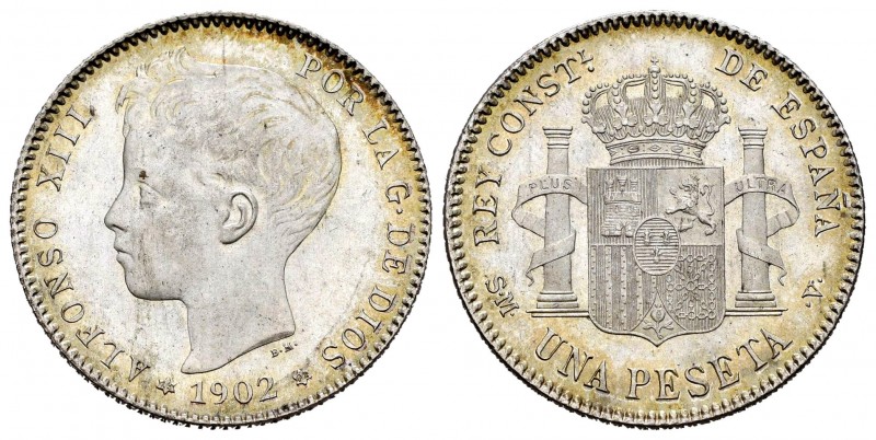 Alfonso XIII (1886-1931). 1 peseta. 1902*19-02. Madrid. SMV. (Cal 2008-48). Ag. ...