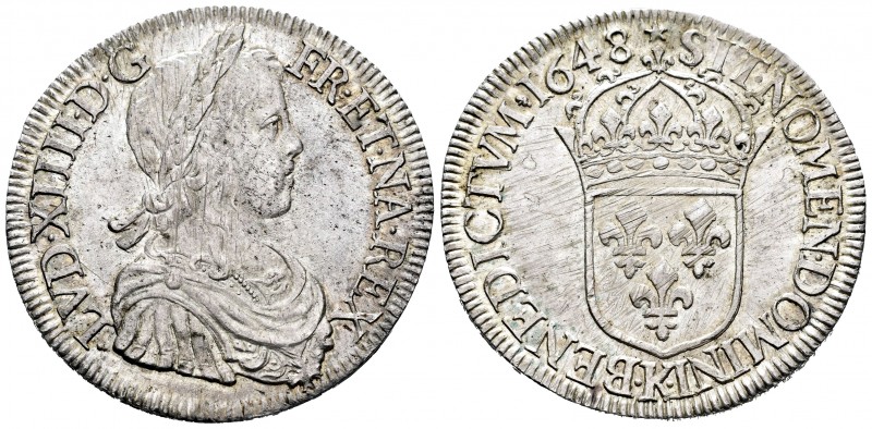 Francia. Louis XIV. Ecu. 1648/7. Burdeos. K. (Gad-202). Ag. 27,30 g. Leves rayas...