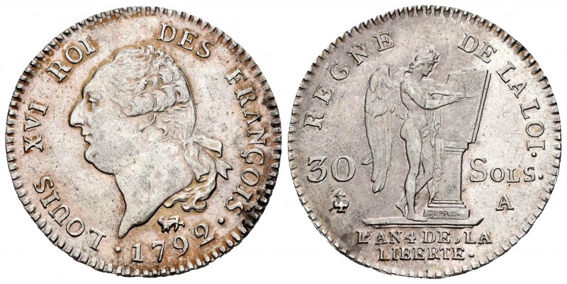 Francia. Luis XVI. 30 sols. 1792 (L´AN 4). París. A. (Gad-39). (Duplessy-1720). ...