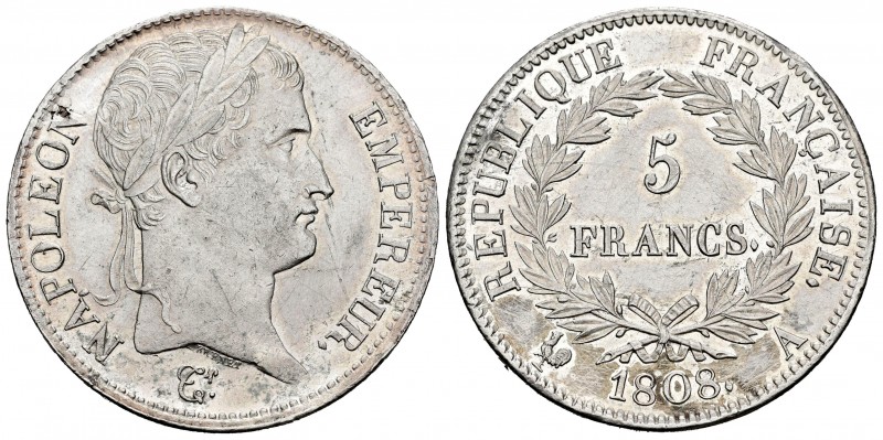 Francia. Napoleón Bonaparte. 5 francos. 1808. París. A. (Km-686.1). (Gad-583). A...