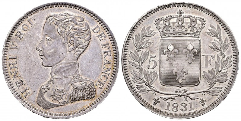 Francia. Henriy V. 5 francos. 1831. (Km-35). (Gad-651). Ag. 24,65 g. Mínimos gol...