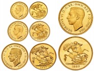 Gran Bretaña. 1937. (Km-PS22). Au. Proof set de 4 piezas de oro, 1/2 sovereing (Km-858), 1 sovereign (Km-859), 2 pounds (Km-860. Presenta un infimo go...