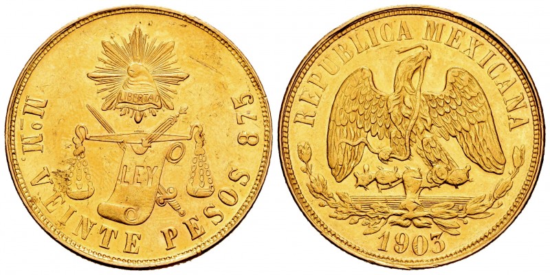 México. 20 pesos. 1903. México. (Km-414.6). Au. 33,81 g. Leves golpecitos. Resto...