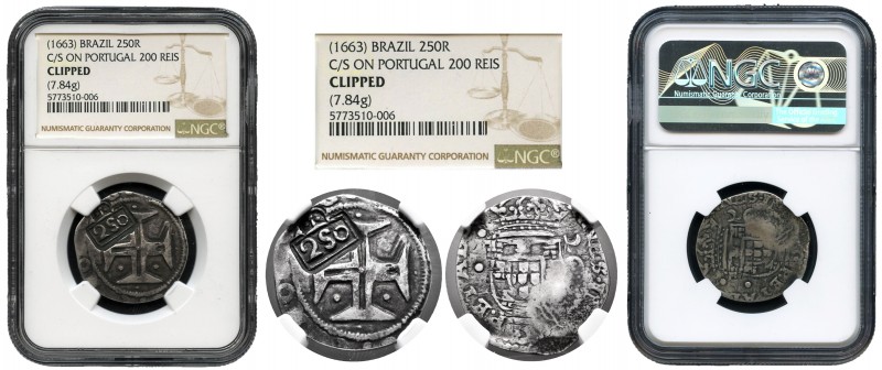 Portugal. Alfonso VI. 250 reis. (1663). (Gomes-no cita). Ag. 7,84 g. Resello sob...