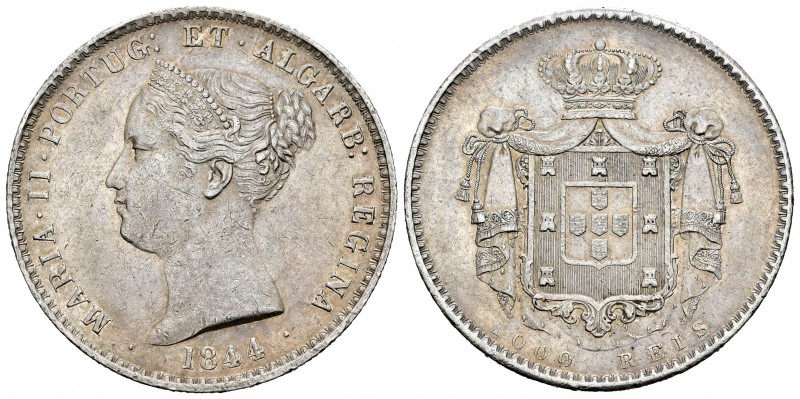 Portugal. María II. 1000 reis. 1844. (Km-472). (Gomes-40.04). Ag. 29,57 g. Escas...