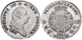 Suecia. Gustaf III. Riksdaler (3 Daler silvermynt). 1776. OL. (Km-514). (Dav-1735). Ag. 29,14 g. Atractivo tono. EBC+. Est...400,00. // ENGLISH: Swede...