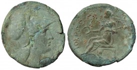 GRECHE - BRUTTIUM - Locri Epizephyrii - AE 27 - Testa di Atena a d. /R Persefone seduta a s. con patera e scettro Mont. 2488; S. Ans. 570 (AE g. 11,95...