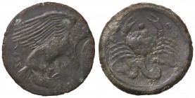 GRECHE - SICILIA - Agrigento - Emilitra - Aquila stante a d. su lepre /R Granchio attorniato da globetti, sotto, un granchio Mont. 3853 (AE g. 14,32)...