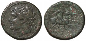 GRECHE - SICILIA - Siracusa - Gerone II (274-216 a.C.) - AE 28 - Testa diademata di Gerone a s. /R Cavaliere con lancia su cavallo a d. Mont. 5268; S....