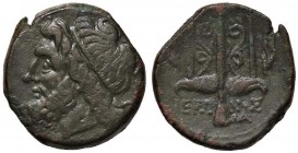 GRECHE - SICILIA - Siracusa - Gerone II (274-216 a.C.) - AE 20 - Testa di Poseidone a s. /R Tridente tra due delfini Mont. 5302; S. Ans. 986 (AE g. 6,...