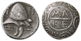 GRECHE - MACEDONIA - Amphipoli - Tetrobolo - Scudo macedone /R Elmo macedone e monogrammi Sear 1387 (AG g. 2,46)
BB-SPL