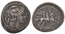 ROMANE REPUBBLICANE - ANONIME - Monete senza simboli (dopo 211 a.C.) - Quinario - Testa di Roma a d. /R I Dioscuri a cavallo verso d. B. 3; Cr. 44/6 (...
