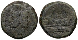 ROMANE REPUBBLICANE - ANONIME - Monete senza simboli (dopo 211 a.C.) - Asse - Testa di Giano /R Prua di nave a d., sopra I Cr. 56/2; Syd 143 (AE g. 49...
