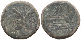ROMANE REPUBBLICANE - ANONIME - Monete con simboli o monogrammi (211-170 a.C.) - Asse - Testa di Giano /R Prua di nave a d.; sopra, Vittoria coronante...