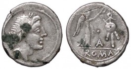 ROMANE REPUBBLICANE - ANONIME - Monete senza il nome del monetiere (143-81a.C.) - Quinario - Testa di Apollo a d. /R La Vittoria incorona un trofeo; i...