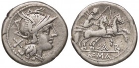 ROMANE REPUBBLICANE - ATILIA - Atilius Saranus (155 a.C.) - Denario - Testa di Roma a d. /R La Vittoria su biga verso d. B. 1; Cr. 199/1a (AG g. 4,01)...