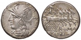 ROMANE REPUBBLICANE - BAEBIA - M. Baebius Q. f. Tampilus (137 a.C.) - Denario - Testa di Roma a s. /R Apollo su quadriga a d. con fulmine e arco B. 12...