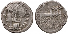 ROMANE REPUBBLICANE - BAEBIA - M. Baebius Q. f. Tampilus (137 a.C.) - Denario - Testa di Roma a s. /R Apollo su quadriga a d. con fulmine e arco B. 12...