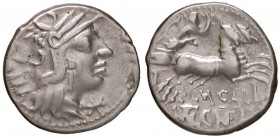 ROMANE REPUBBLICANE - CALIDIA - M. Calidius, Q. Metellus, Cn. Fulvius (117-116 a.C.) - Denario - Testa di Roma a d. /R La Vittoria su biga verso a d. ...