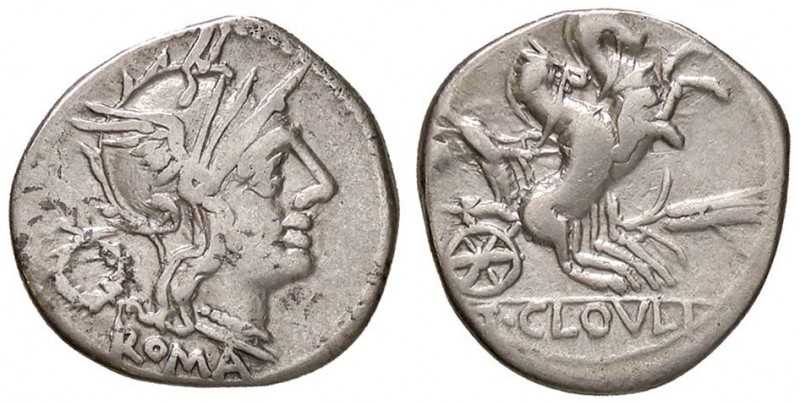 ROMANE REPUBBLICANE - CLOULIA - T. Cloulius (128 a.C.) - Denario - Testa di Roma...
