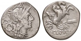 ROMANE REPUBBLICANE - CLOULIA - T. Cloulius (128 a.C.) - Denario - Testa di Roma a d.; dietro, una corona /R La Vittoria su biga a d., sotto, una spig...