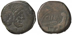 ROMANE REPUBBLICANE - CORNELIA - L. Corneliius Cina (159 a.C.) - Asse - Testa di Giano /R Prua di nave a d.; sopra, CINA B. 11; Cr. 178/1 (AE g. 29,24...
