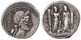 ROMANE REPUBBLICANE - EGNATIA - Cn. Egnatius Cn. f. Cn. n. Maxsumus (75 a.C.) - Denario - Testa della Libertà a d.; dietro, un cappello frigio /R Roma...