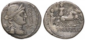 ROMANE REPUBBLICANE - FARSULEIA - L. Farsuleius Mensor (75 a.C.) - Denario - Busto della Libertà a d., dietro, un cappello frigio /R Roma su biga a d....