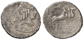 ROMANE REPUBBLICANE - JULIA - L. Julius Bursio (85 a.C.) - Denario - Testa di Apollo Vejovis a d.; dietro, un tridente /R La Vittoria su quadriga vers...