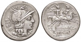 ROMANE REPUBBLICANE - MARCIA - Q. Marcius Libo (148 a.C.) - Denario - Testa di Roma a d. /R I Dioscuri a cavallo verso d. B. 1; Cr. 215/1 (AG g. 3,8)...
